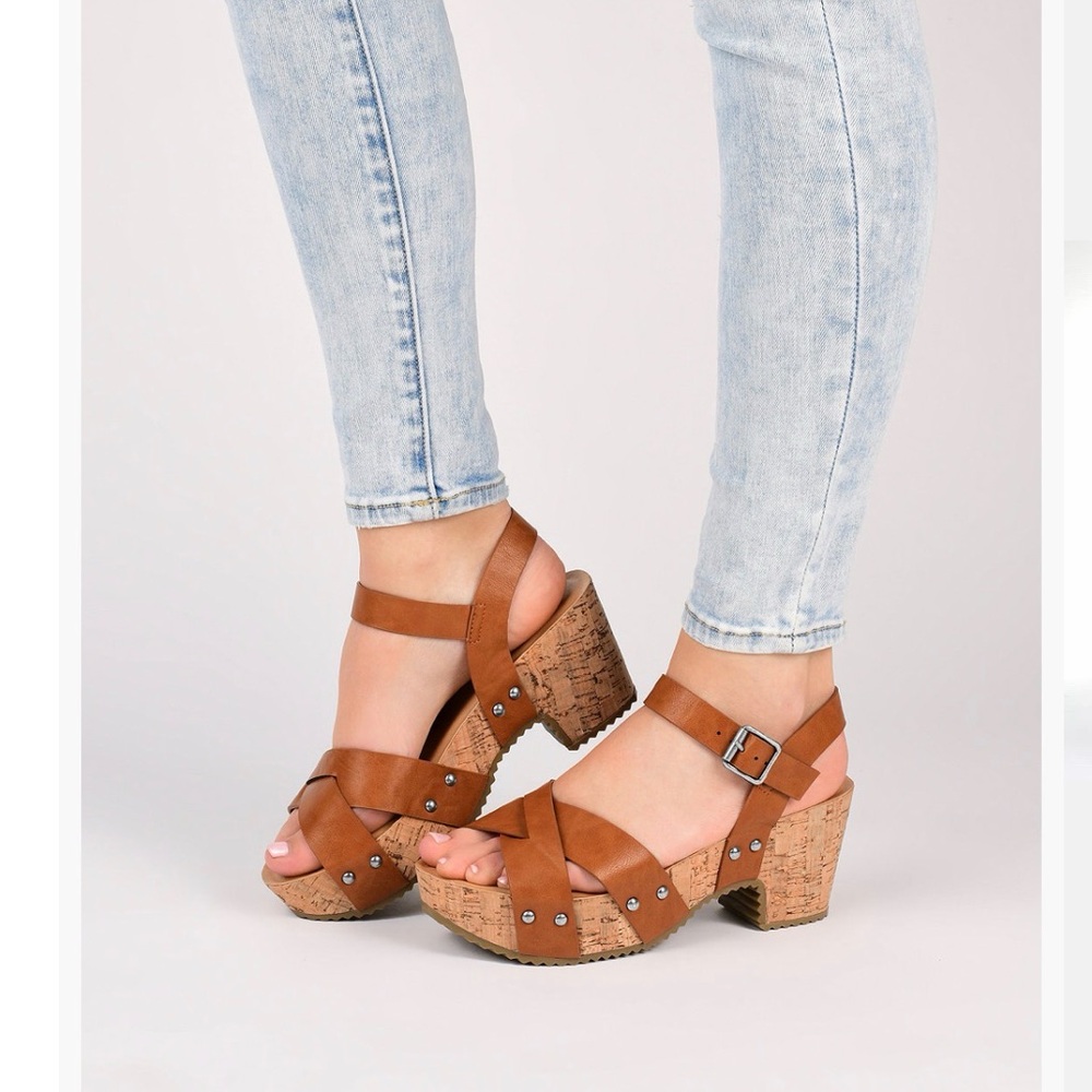 Brown Strappy Cork Heel Sandals